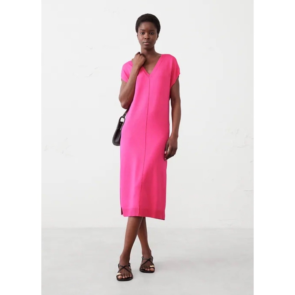 Banana Republic Factory Column Midi Sweater Dress Pink V-Neck Sleeveless Small